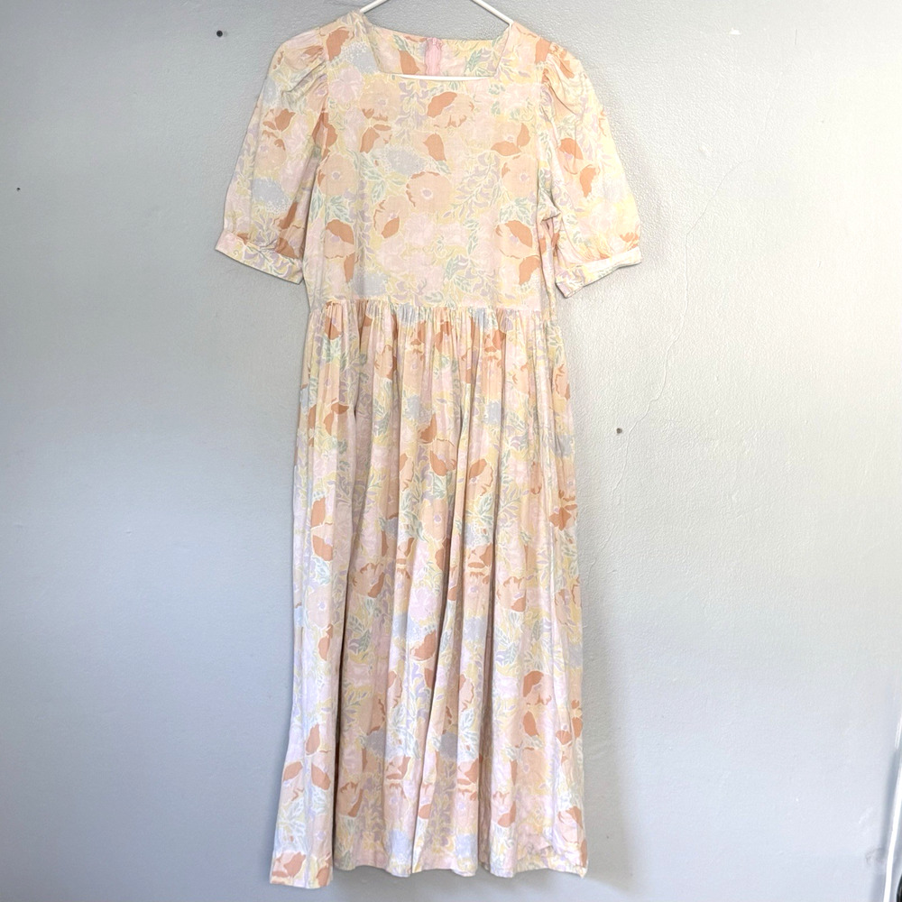 Vintage Laura Ashley Dress UK 16 US 14 Pink Yellow Orange Cottagecore Modest